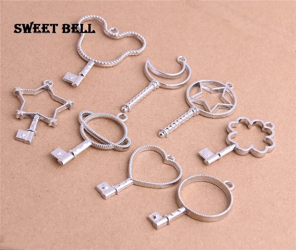 Sweet Bell 16pcs mix heart star moon flower mouse key charm Hollow glue blank pendant tray bezel charms DIY Handmade 11BH1 | Украшения и