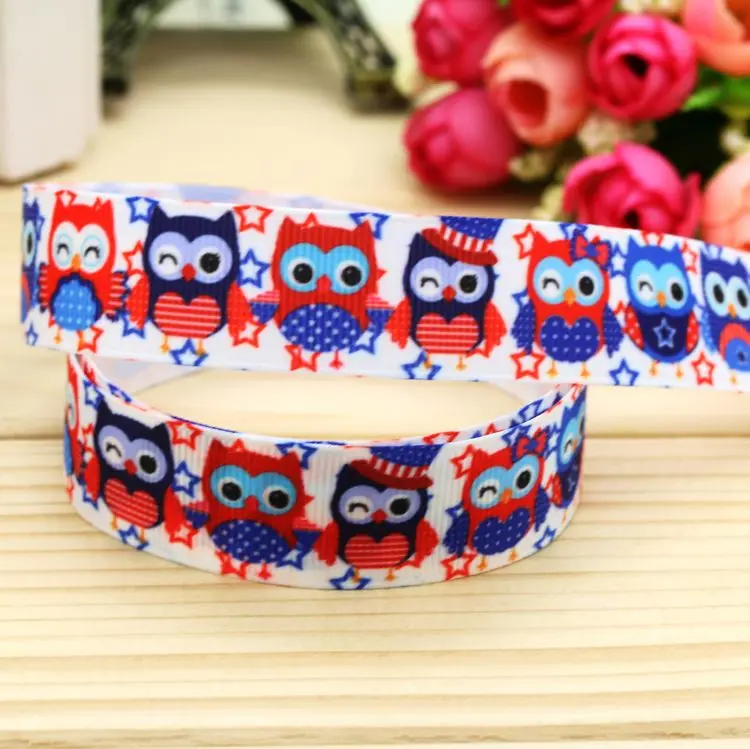 

7/8inch Free Shipping 4th Of July Owl Printed Grosgrain Ribbon Hairbow Headwear Party Decoration Diy Wholesale OEM 22mm P5423