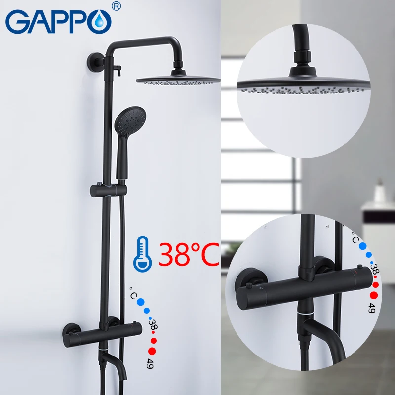 

GAPPO shower system black bathroom shower set bath shower mixers waterfall thermostatic mixer tap wall mounted bathtub faucet