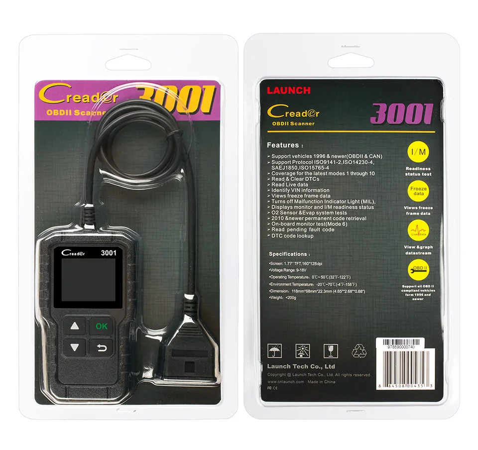 Launch Creader 3001 OBDII / EOBD Code Scanner Support Seven Languages Same as AL419
Launch Creader 3001 OBDII / EOBD Code Scanner Support Seven Languages Same as AL419