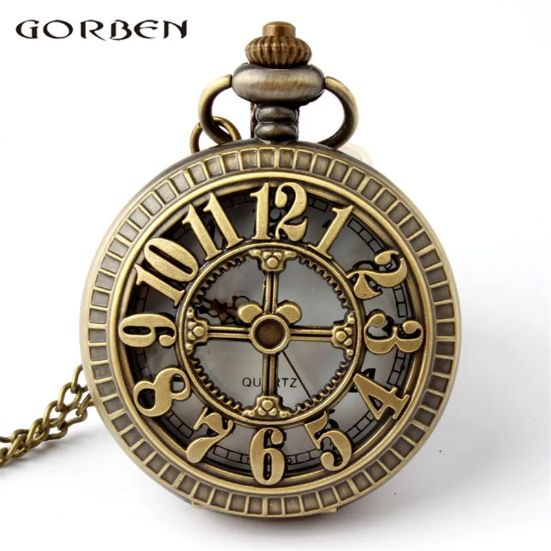 

Bronze Vintage Numbers Quartz Pocket Watch Pendant Hollow Cartoon Mouse Chain Watch Women Men Xmas Gift Clock Reloj De Bolsillo