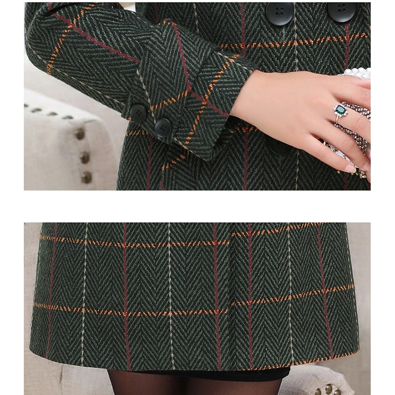 2018 Autumn Winter Fashion Women Coat Casual Jackets Long Sleeve Plaid Blazer Outerwear Female Elegant Wool double breasted | Женская