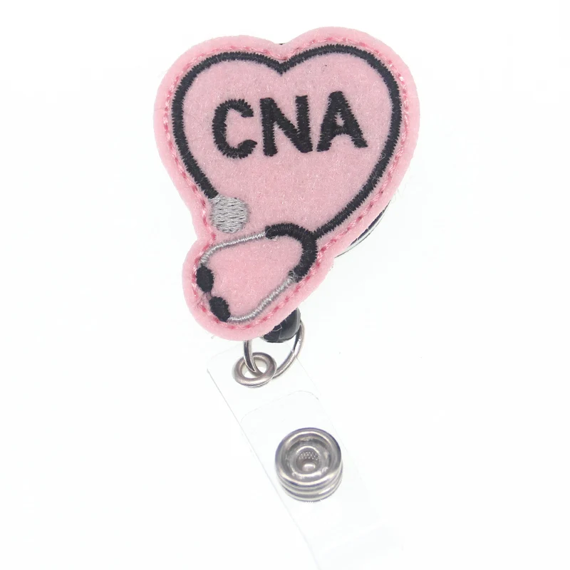heart shape nurse badge reel retractable felt medical Stethoscope ID holder |