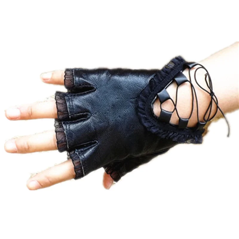 Female Black Half Finger Genuine Leather Gloves Ladies Dance Costume Lace Glove Soft Sheepskin Trim Sexy Gloves Without Finger
Female Black Half Finger Genuine Leather Gloves Ladies Dance Costume Lace Glove Soft Sheepskin Trim Sexy Gloves Without Finger