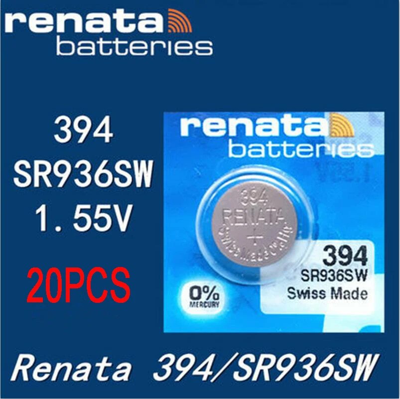 20Xrenata Silver Oxide Watch Battery 394 SR936SW 936 1.55V 100% original brand renata 394 renata936 battery
20Xrenata Silver Oxide Watch Battery 394 SR936SW 936 1.55V 100% original brand renata 394 renata936 battery