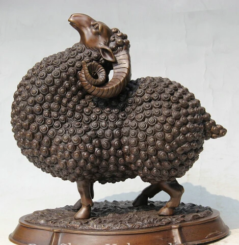 

xd 002979 13" Chinese Folk Feng Shui Purple Bronze Zodiac Year Sheep Statue Sculpture