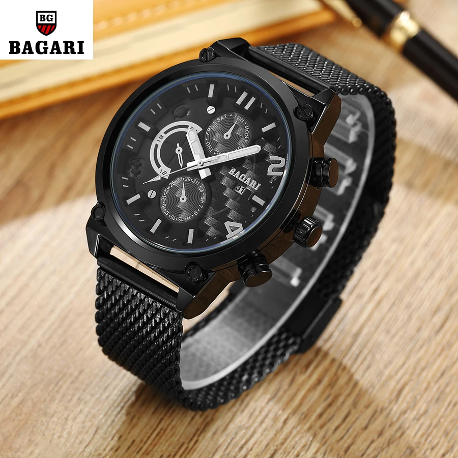 BAGARI 2018 New Watch Men Top Brand Luxury Stainless Steel Wrist Watches For Men Male Clock Quartz Wristwatch Relogio Masculino
BAGARI 2018 New Watch Men Top Brand Luxury Stainless Steel Wrist Watches For Men Male Clock Quartz Wristwatch Relogio Masculino