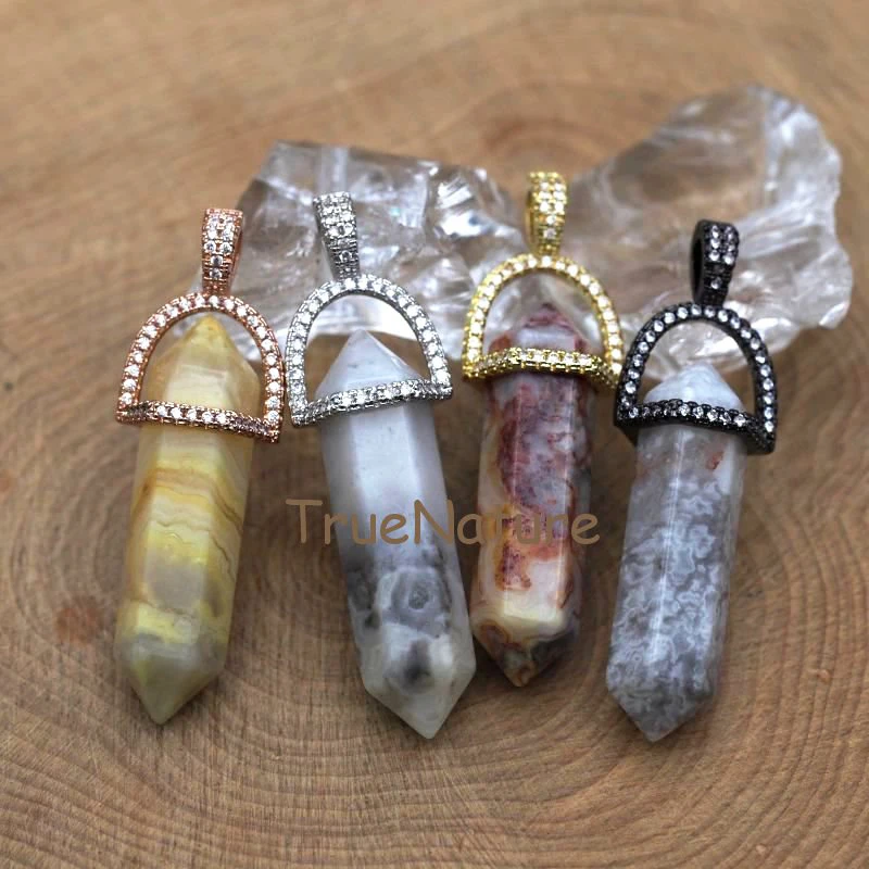 Модная Мексиканская подвеска Crazy Agates Point двойная Petite Nugget CZ проложенные бусины