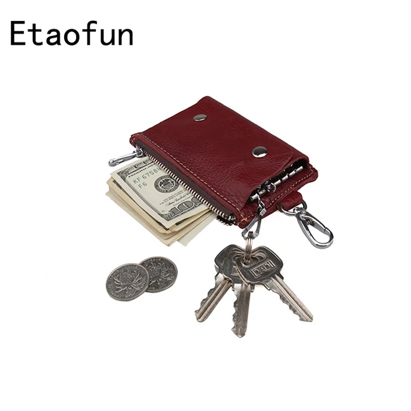 

Etaofun brand new keys wallets genuine cow leather zipper hasp housekeeper pocket top unisex car key holder cover money coin bag