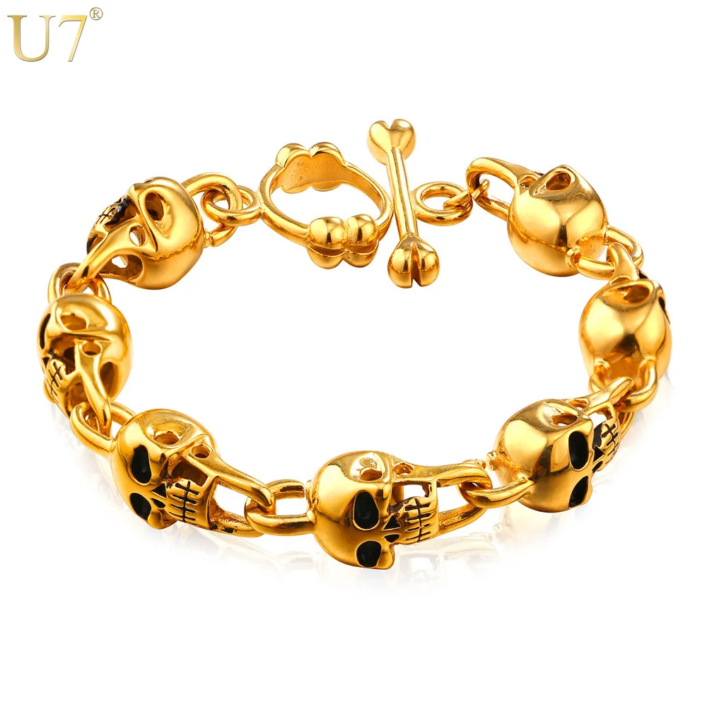 U7 New Stainless Steel Skull Bracelet Mens Jewelry Wholesale Gold Color Steampunk Link Chain Mens Bracelets&Bangles H844
U7 New Stainless Steel Skull Bracelet Mens Jewelry Wholesale Gold Color Steampunk Link Chain Mens Bracelets&Bangles H844