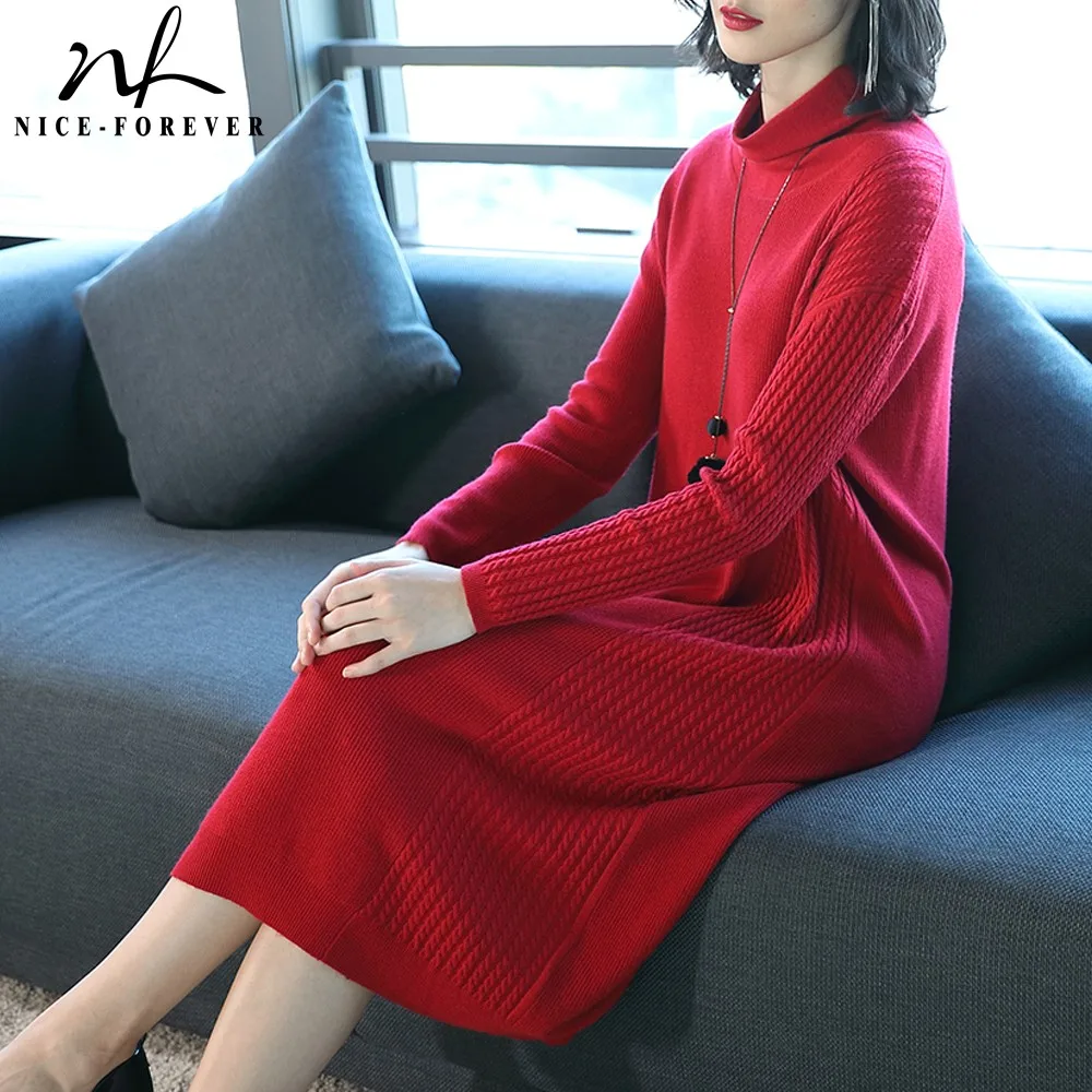 Nice-forever Classic Solid color Long Sleeve Straight Knit vestidos Office Women Winter Sweater Dress TM029
Nice-forever Classic Solid color Long Sleeve Straight Knit vestidos Office Women Winter Sweater Dress TM029