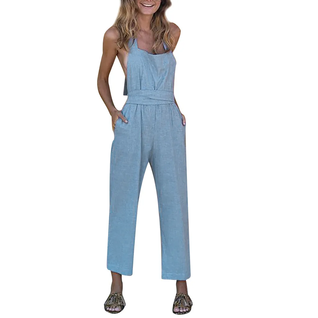 Summer Women Sexy V Neck Spaghetti Strap Jumpsuit Fashion Casual Camisole Solid High Waist Summer Long Jumpsuit A506
Summer Women Sexy V Neck Spaghetti Strap Jumpsuit Fashion Casual Camisole Solid High Waist Summer Long Jumpsuit A506