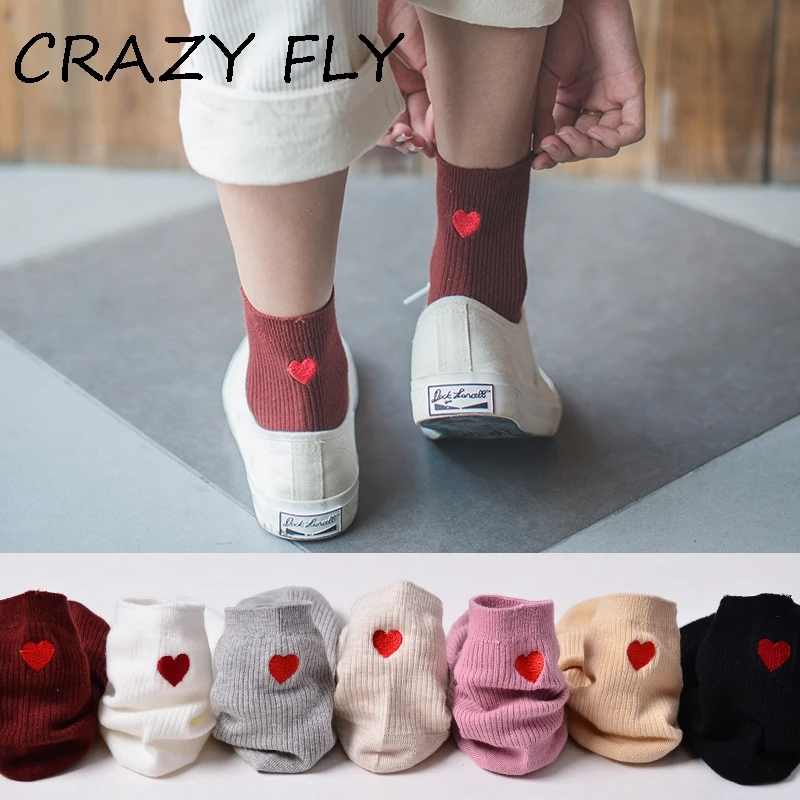 Магазин Crazy Fly новая распродажа сердце милый колледж Ветер простые женские носки