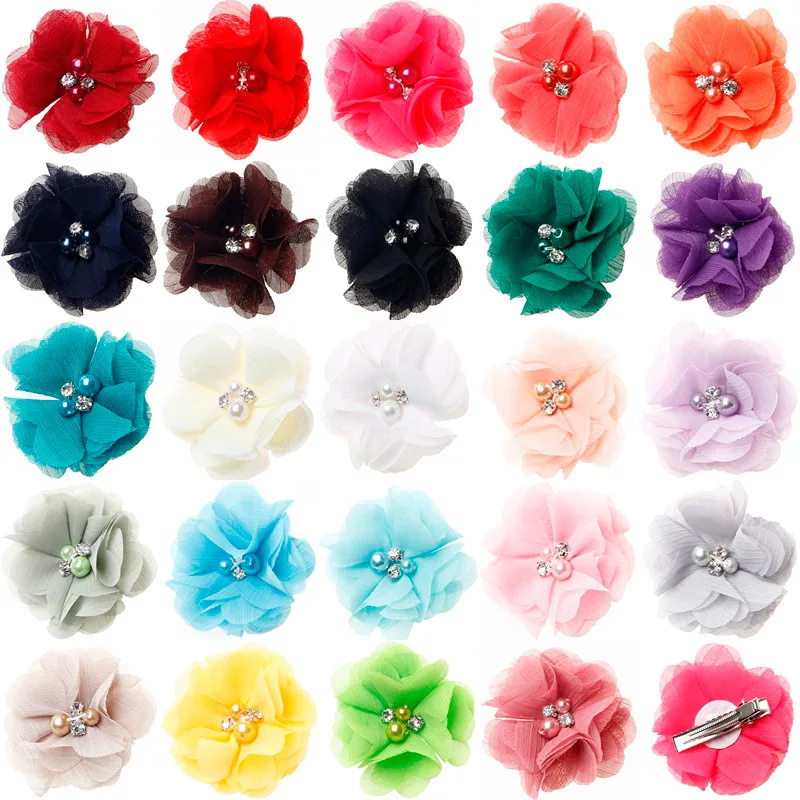 20pcs/Lot 6cm Pearl Rhinestone Core Chiffon Fabric Flower Hair Clips Handmade Ornament Summer Jewelry Headwear Pins 24 colors
20pcs/Lot 6cm Pearl Rhinestone Core Chiffon Fabric Flower Hair Clips Handmade Ornament Summer Jewelry Headwear Pins 24 colors