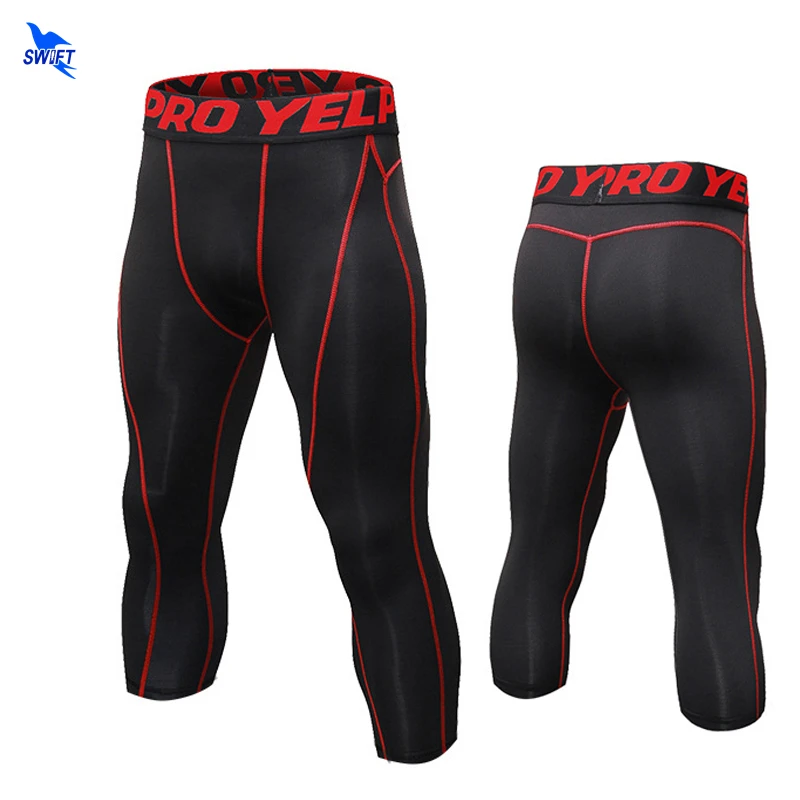 

Capri Yoga Leggings Men High Elasticity Sports Cropped Pants Quick Dry Gym Running Fitness Skin Tights MMA Compression Pants 3/4