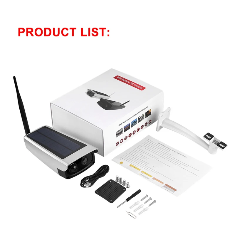 HD 2MP 1080P Waterproof Indoor and Outdoor WIFI Wireless Solar Surveillance Security CCTV Camera Video Recorder Supports 64GB
HD 2MP 1080P Waterproof Indoor and Outdoor WIFI Wireless Solar Surveillance Security CCTV Camera Video Recorder Supports 64GB