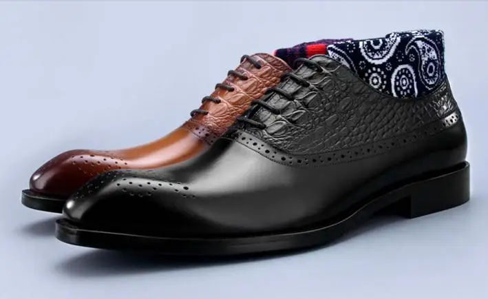 

Мужские модельные туфли; Броги из натуральной кожи на шнуровке с перфорацией; повседневные туфли-оксфорды ручной работы с квадратным носко...