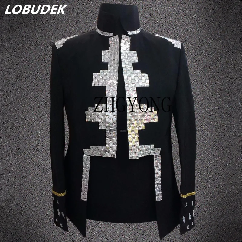 Black Red Sparkly Rhinestones Men Coat Tide Singer Nightclub Punk Rock Costume Bar Star Host Dancer Performance Outerwear Coats 
Black Red Sparkly Rhinestones Men Coat Tide Singer Nightclub Punk Rock Costume Bar Star Host Dancer Performance Outerwear Coats