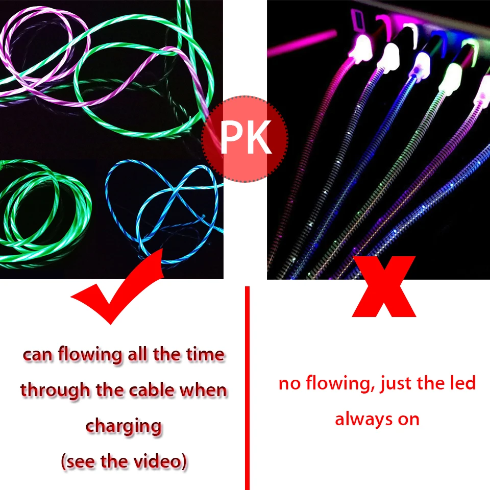 LED Luminous Glowing Usb Cable Phone Charger Cord Led Light Cabel 1m 100cm for Huawei P20 P30 Pro Samsung Xiaomi Mi 9 Lite | Мобильные