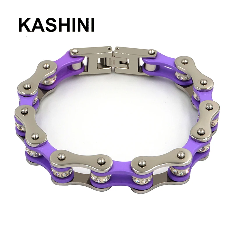 Модные женские браслеты с бриллиантами фиолетовые байкерские на цепочке для