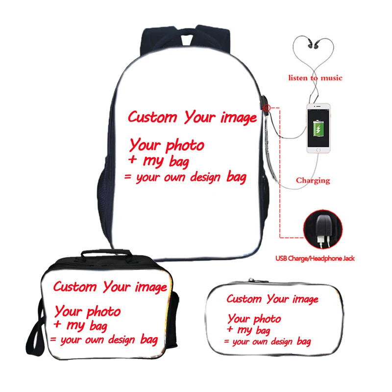 Drop shipping Customized Your image Custom pattern USB Charge Backpack Teens School bag 3pcs/set Backpack
Drop shipping Customized Your image Custom pattern USB Charge Backpack Teens School bag 3pcs/set Backpack