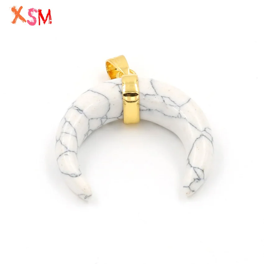 xinshangmie Light Yellow Gold Color Fashion Chakra Bull Horn Pendants Natural White Howlite Stone Crescent Moon Pendants 1Pcs
xinshangmie Light Yellow Gold Color Fashion Chakra Bull Horn Pendants Natural White Howlite Stone Crescent Moon Pendants 1Pcs