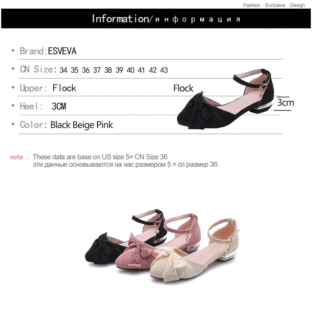 ESVEVA 2019 Women Shoes Flock Square Low Heel Ankle Strap Lace Butterfly-Knot Round Toe Lace Spring Black Shoes Size 34-43
ESVEVA 2019 Women Shoes Flock Square Low Heel Ankle Strap Lace Butterfly-Knot Round Toe Lace Spring Black Shoes Size 34-43