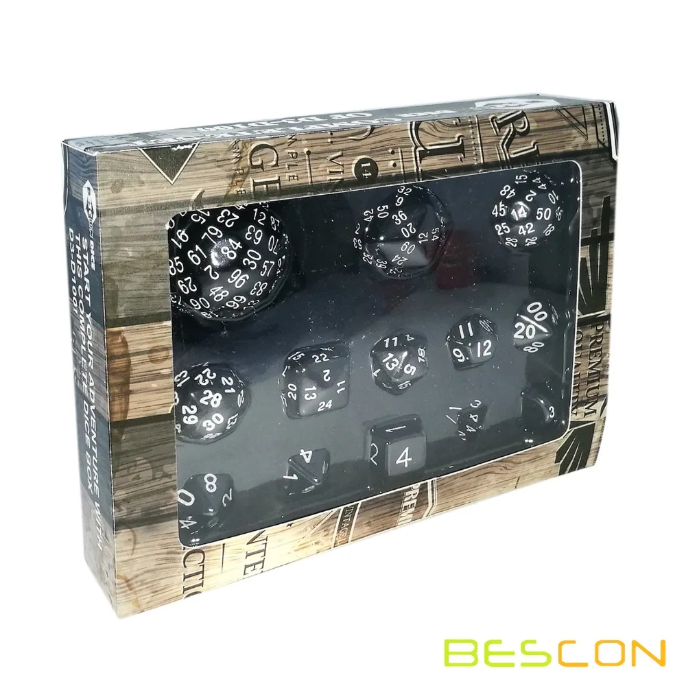 Bescon полный набор многогранных кубиков 13 шт. D3 D100 100 боковых костей непрозрачных