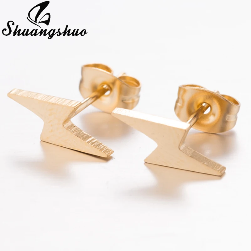 Shuangshuo New Ladies Minimalist Bolt Earrings Lighting for Women Accessories Geometric Stainless Steel Jewelry | Украшения и