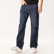 Тренд мужские свободные прямые джинсы стрейч брюки большого