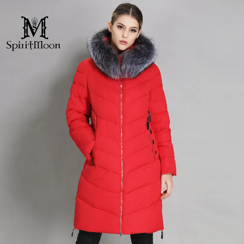 SpiritMoon 2018 пуховик женский длинный Мод с Капюшоном Открытое Теплое Зимнее Пальто