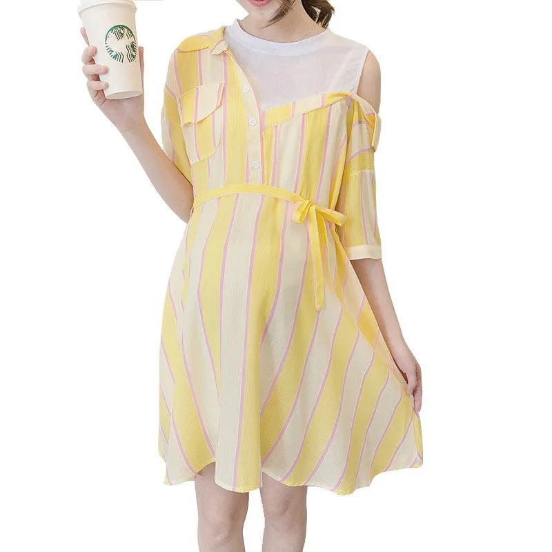 Off Shoulder Striped Soft Cotton Maternity Dress Turn-doen Collar Sweet Girl Fake Two-piecs Dresses Clothes For Pregnant Woman
Off Shoulder Striped Soft Cotton Maternity Dress Turn-doen Collar Sweet Girl Fake Two-piecs Dresses Clothes For Pregnant Woman