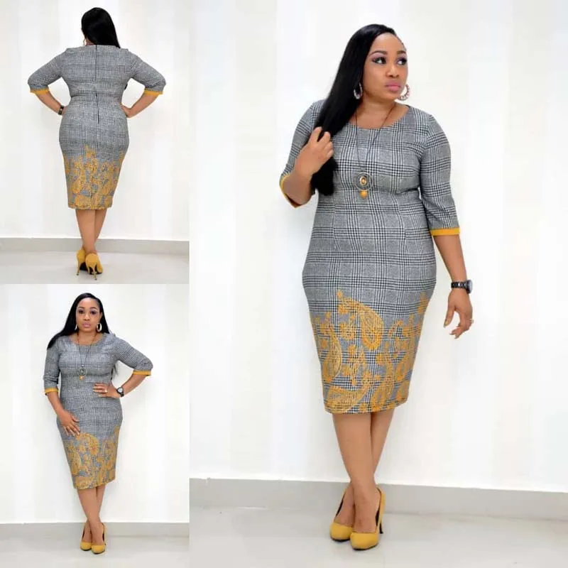 African Clothes 2019 Elegant Plaid Dress Women Office Lady Plus Size 4XL O-Neck Rich Bandage Bodycon Pencil Dress Robe Africa
African Clothes 2019 Elegant Plaid Dress Women Office Lady Plus Size 4XL O-Neck Rich Bandage Bodycon Pencil Dress Robe Africa