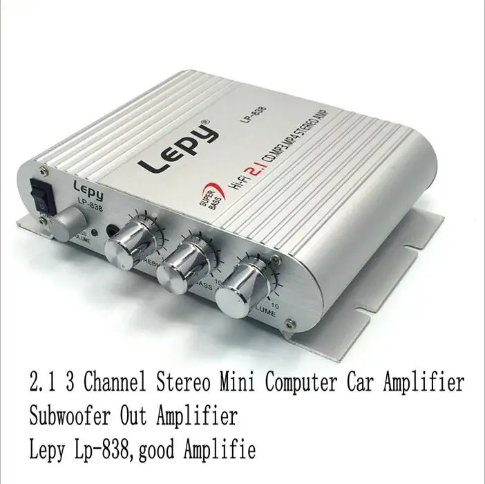 

Wholesale 100% Original Brand Lepy Lp-838 2.1 3 Channel Stereo Mini Computer Car Amplifier 3.5mm Headphone out Subwoofer Out