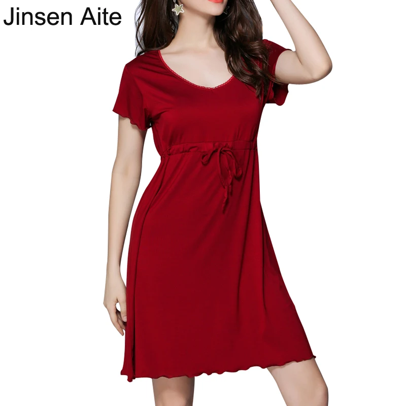 Women 2019 New Nightgowns Large Size Elegant Modal with Sashes Dress Sexy V-Neck Summer Style Comfortable Sleepshirts Hot JS517
Women 2019 New Nightgowns Large Size Elegant Modal with Sashes Dress Sexy V-Neck Summer Style Comfortable Sleepshirts Hot JS517
