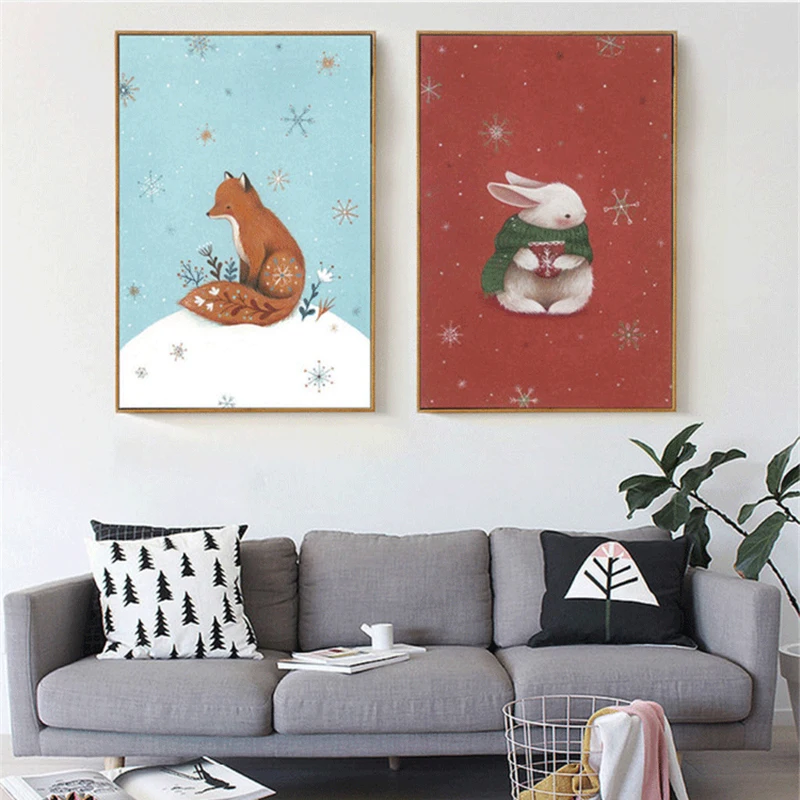 HAOCHU Cartoon Rabbit and Fox Winter Snow Landscape Wall Art Pictures Canvas Painting Posters for Children Nursery Room Decor
HAOCHU Cartoon Rabbit and Fox Winter Snow Landscape Wall Art Pictures Canvas Painting Posters for Children Nursery Room Decor