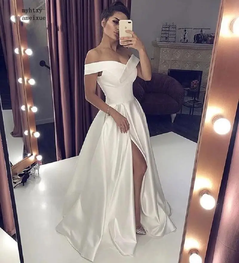 Elegant Boat Neck Off The Shoulder Sleeveless Sexy Side Slit High Quality Satin Evening Dresses Simple Style Women Prom Gowns
Elegant Boat Neck Off The Shoulder Sleeveless Sexy Side Slit High Quality Satin Evening Dresses Simple Style Women Prom Gowns
