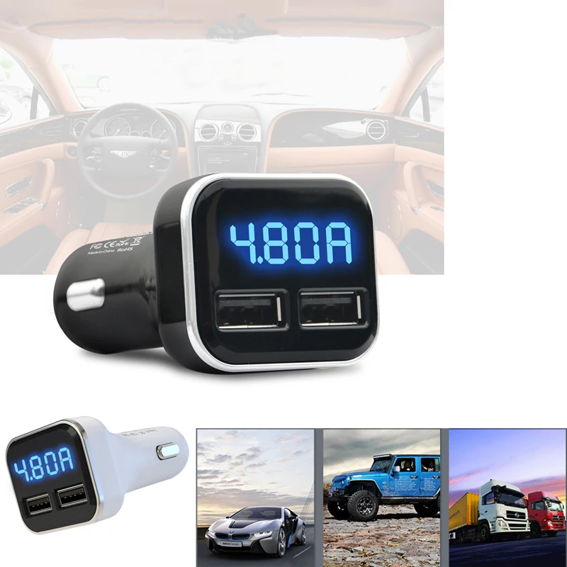 Автомобильное зарядное устройство с двумя USB-портами, 4,8 А, светодиодный дисплей, быстрая зарядка для iPhone, Samsung
Автомобильное зарядное устройство с двумя USB-портами, 4,8 А, светодиодный дисплей, быстрая зарядка для iPhone, Samsung
