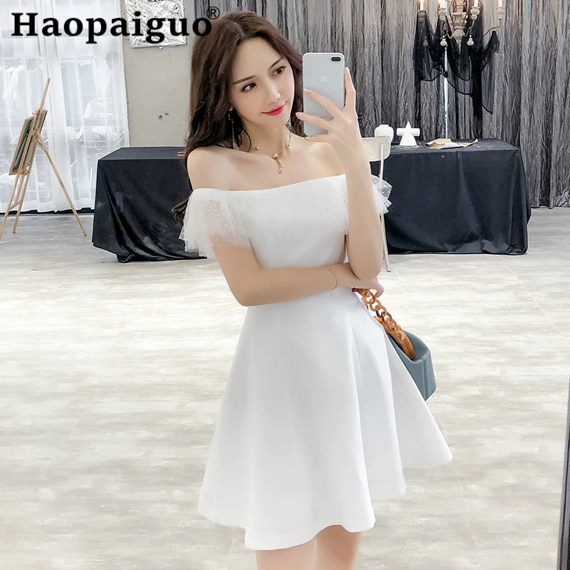 Slash Neck Casual White Dress Women Short Sleeve Mesh Patchwork Sexy Dress Women Solid Summer Dress 2019 Vestidos De Verano
Slash Neck Casual White Dress Women Short Sleeve Mesh Patchwork Sexy Dress Women Solid Summer Dress 2019 Vestidos De Verano