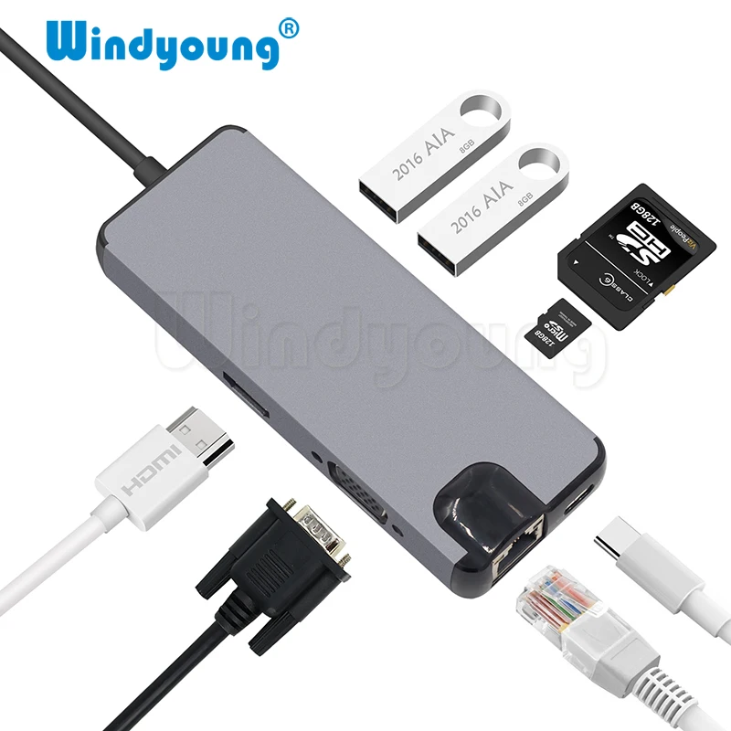 8 in 1 Type C Hub To HDMI 4K Video RJ45 Gigabit Ethernet VGA Adapter USB-C hub SD TF Card Reader for Macbook Pro huawei p20 pro
8 in 1 Type C Hub To HDMI 4K Video RJ45 Gigabit Ethernet VGA Adapter USB-C hub SD TF Card Reader for Macbook Pro huawei p20 pro