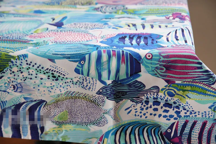 150x100cm 2 Colors All Kinds of Fish Bohemian Fabric Canvas Cotton Sofa Decor Material High Quality for Tablecloth | Дом и сад