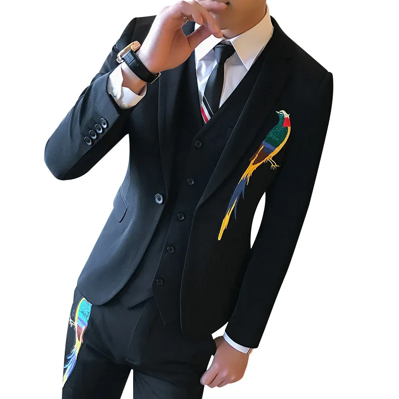 Male British Style Slim 3 Pieces Embroidered Blazer Pants Man Single-breasted One-button Business and Casual Dress
Male British Style Slim 3 Pieces Embroidered Blazer Pants Man Single-breasted One-button Business and Casual Dress