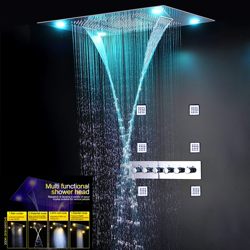 Luxury Thermostatic Shower Mixer Set Concealed Big Rainfall Bath Panel Waterfall Massage Mist Faucets 5 Way Showers Electric LED
Luxury Thermostatic Shower Mixer Set Concealed Big Rainfall Bath Panel Waterfall Massage Mist Faucets 5 Way Showers Electric LED
