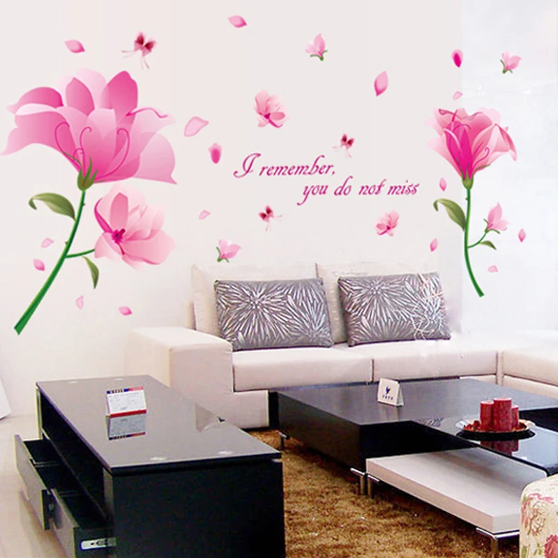 Фото Розовый цветок самоклеющиеся съемные виниловые наклейки на стену гостиная
