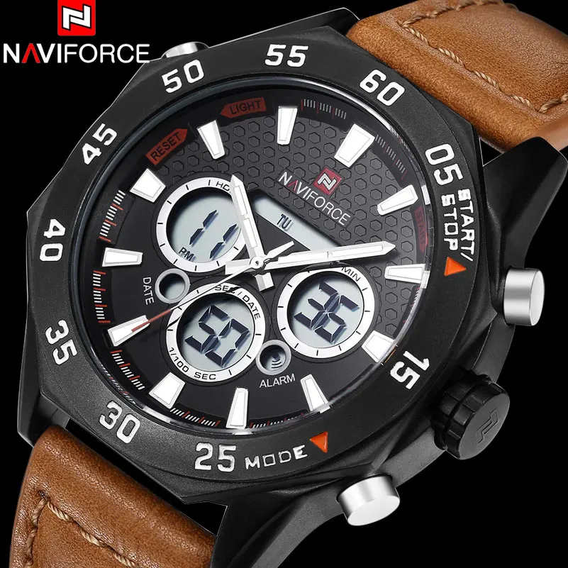Naviforce Лидирующий бренд Аналоговый светодиодный цифровой двойной Дисплей часы
