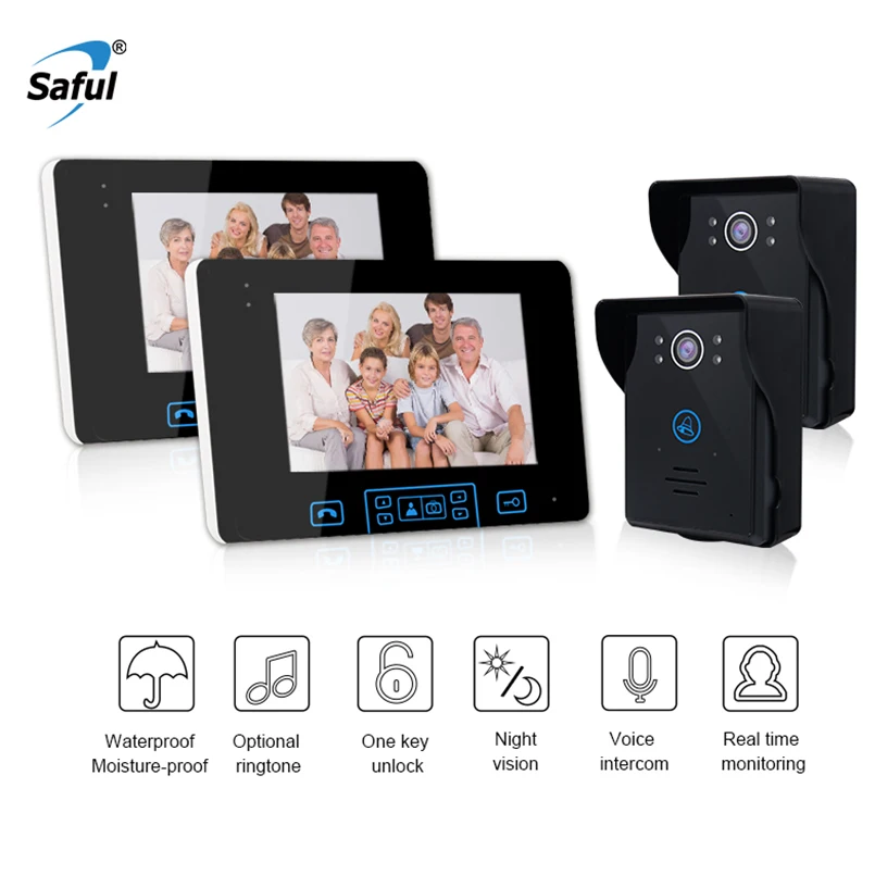 Видеодомофон Saful 7 "TFT, беспроводная система связи dell, 2,4 ГГц, цифровой видеодомофон, камера с 2 мониторами, дверной звонок, камера
Видеодомофон Saful 7 "TFT, беспроводная система связи dell, 2,4 ГГц, цифровой видеодомофон, камера с 2 мониторами, дверной звонок, камера