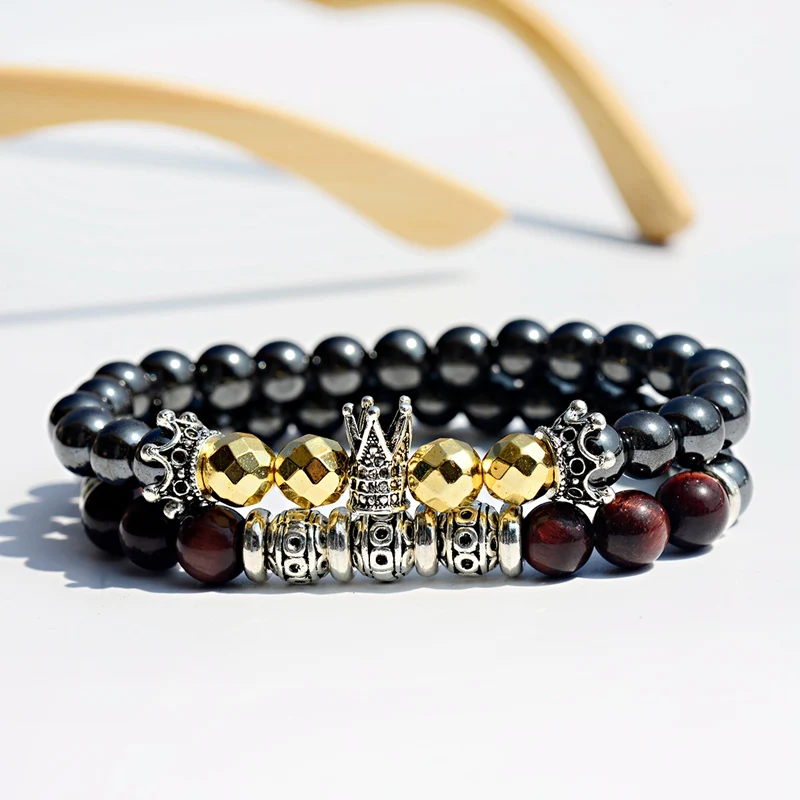 Top Quality Hematite Natural Stone Bracelet Hommes Charms Crown Geometric Beads Elastic Bracelet Friendship Men Jewelry
Top Quality Hematite Natural Stone Bracelet Hommes Charms Crown Geometric Beads Elastic Bracelet Friendship Men Jewelry