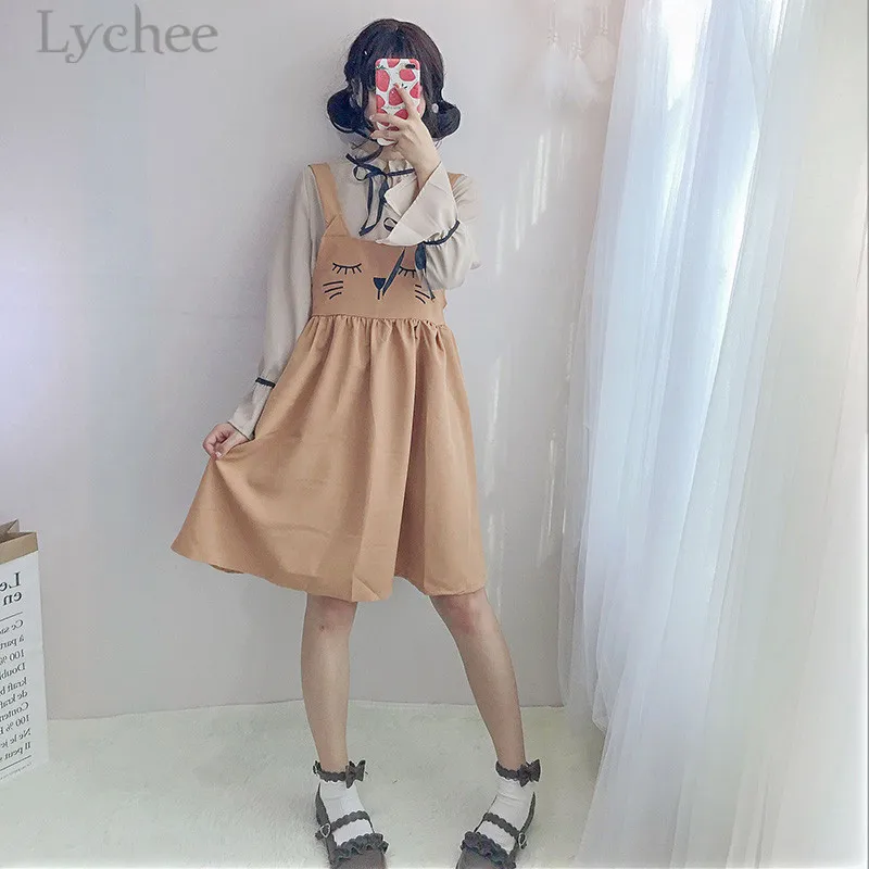 Lychee Sweet Cat Embroidery Women Suspender Dress Straps High Waist Summer Knee-Length Dresses Causal Kawaii Dress Female
Lychee Sweet Cat Embroidery Women Suspender Dress Straps High Waist Summer Knee-Length Dresses Causal Kawaii Dress Female