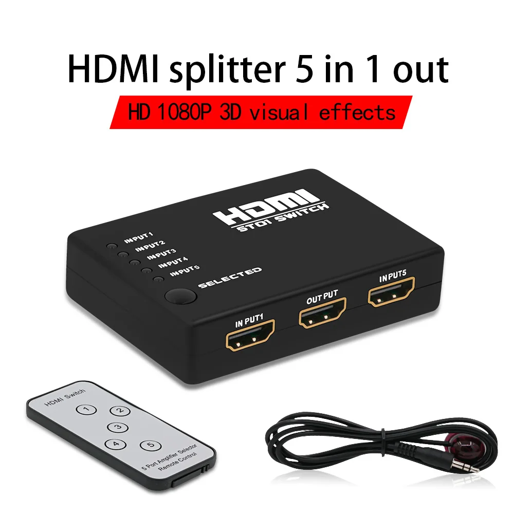 HDMI переключатель 5 в 1 выход с ИК беспроводной дистанционный сплиттер коробка