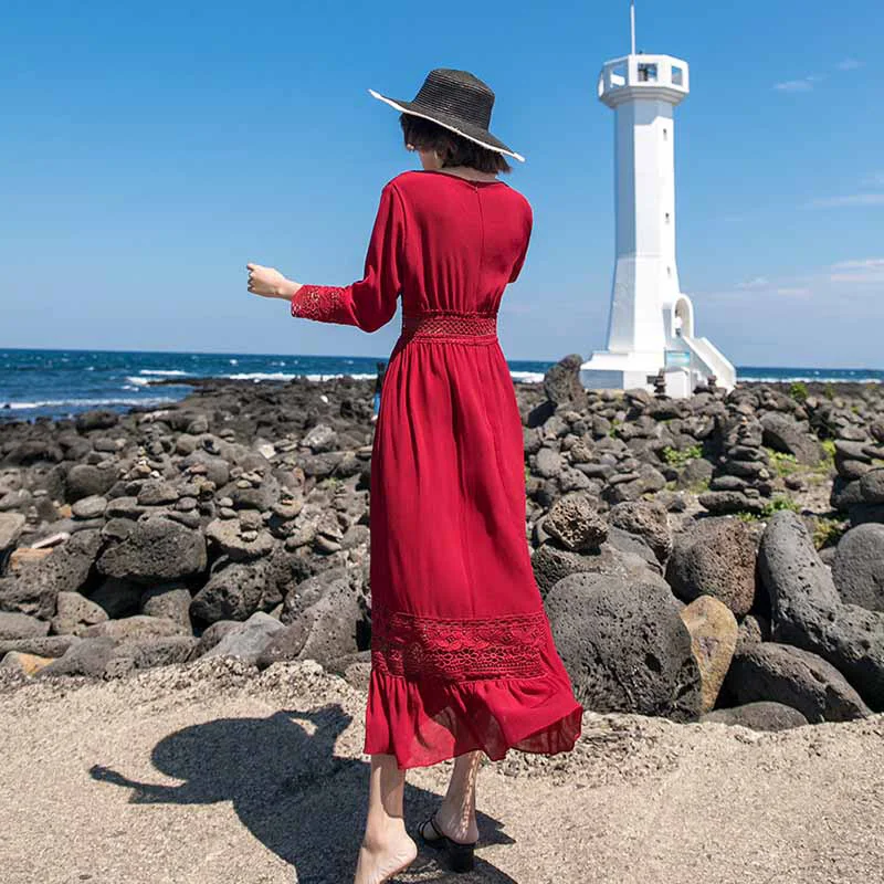 Autumn Maxi Lace Dress New Bow Slim Fashion V-neck Sexy Hollow Out Work Casual Dresses Women A-line Vintage Vestidos
Autumn Maxi Lace Dress New Bow Slim Fashion V-neck Sexy Hollow Out Work Casual Dresses Women A-line Vintage Vestidos
